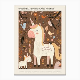 Unicorn In The Meadow With Abstract Woodland Animal Friends Muted Pastel 3 Poster Canvas Print