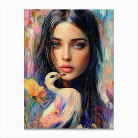 Beautiful Female Portrait With Flowers And Vibrant Color 1 Canvas Print