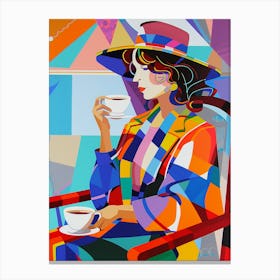 Woman Drinking Coffee Canvas Print