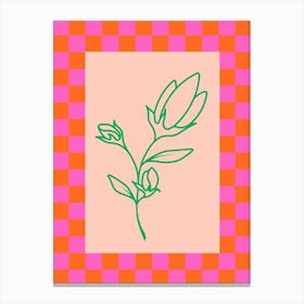 Modern Checkered Flower Poster Pink & Green 15 Canvas Print