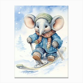 Elephant Painting Snow Boarding Watercolour 2 Canvas Print