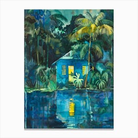 Blue House By The Water Canvas Print