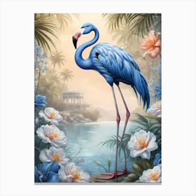 Floral Blue Flamingo Painting (13) Canvas Print
