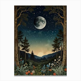 Moonlight In The Forest Style William Morris Art Print 6 Canvas Print