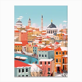 Retro Winter Illustration Istanbul Turkey Canvas Print