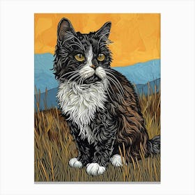 Selkirk Rex Cat Relief Illustration 3 Canvas Print