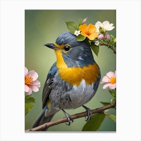 Bird With Flowers 6 Canvas Print