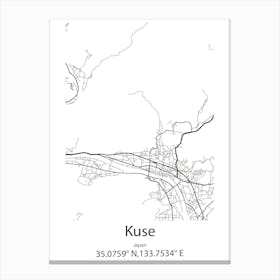 Kuse,Japan Minimalist Map Canvas Print