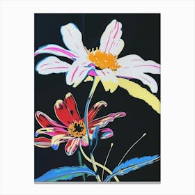 Neon Flowers On Black Daisy 3 Canvas Print