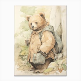 Storybook Animal Watercolour Brown Bear 2 Canvas Print