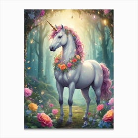 Magical Unicorn In The Forest Canvas Print