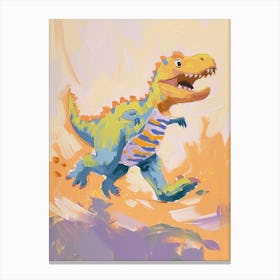Dinosaur Running Pastel Brushstrokes Canvas Print