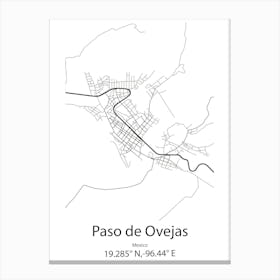 Paso De Ovejas,Mexico Minimalist Map Canvas Print