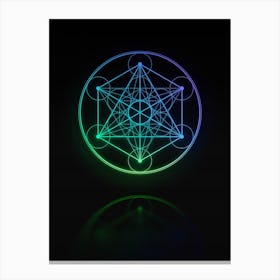 Neon Blue and Green Abstract Geometric Glyph on Black n.0321 Canvas Print
