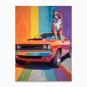 Dodge Challenger Vintage Car With A Dog, Matisse Style Painting 2 Canvas Print