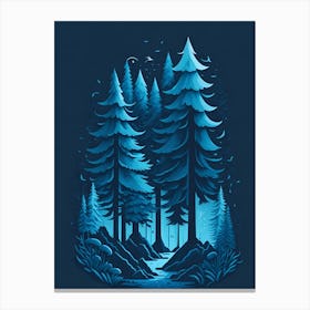 A Fantasy Forest At Night In Blue Theme 32 Canvas Print