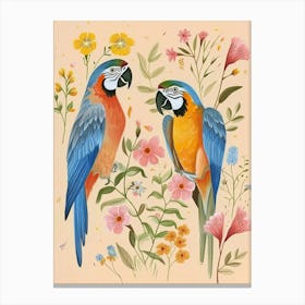 Folksy Floral Animal Drawing Macaw 3 Canvas Print