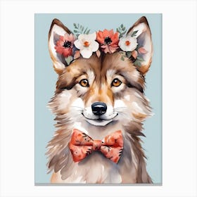 Baby Wolf Flower Crown Bowties Woodland Animal Nursery Decor (32) Canvas Print