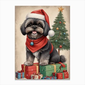 Christmas Shih Tzu Dog Wear Santa Hat (9) Canvas Print