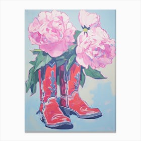 A Painting Of Cowboy Boots With Pink Flowers, Fauvist Style, Still Life 8 Canvas Print