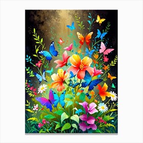 Colorful Flowers And Butterflies 2 Canvas Print