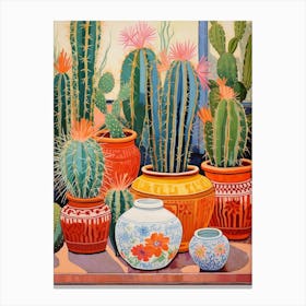 Cactus Painting Maximalist Still Life Barrel Cactus 2 Canvas Print