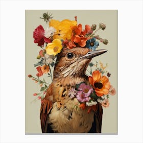 Bird With A Flower Crown Hermit Thrush 4 Canvas Print