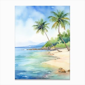 Watercolor Tropical Beach With Palm Trees Canvas Print