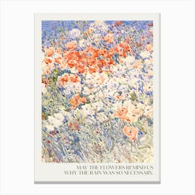 Watercolor Flowers Meadow Landscape with Inspirational Quote Canvas Print