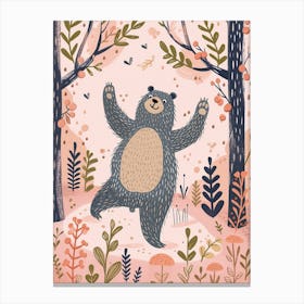 Sloth Bear Dancing In The Woods Storybook Illustration 4 Canvas Print