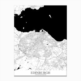 Edinburgh White Black Map Canvas Print