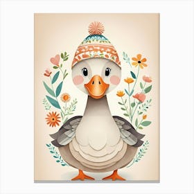 Floral Cute Baby Goose Nursery Illustration (13) Canvas Print