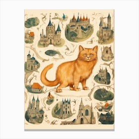 Medieval Style Cat & Village 2 Canvas Print