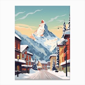 Vintage Winter Travel Illustration Zermatt Switzerland 3 Canvas Print