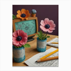 Flowers On A Desk Canvas Print