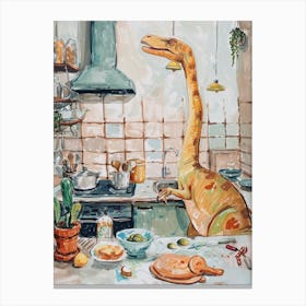 Dinosaur Cooking In The Kitchen Painting 4 Canvas Print