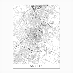Austin White Map Canvas Print