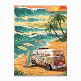 Vw Bus On The Beach Canvas Print