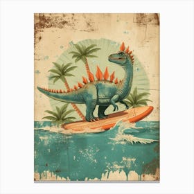 Vintage Stegosaurus Dinosaur On A Surf Board 3 Canvas Print