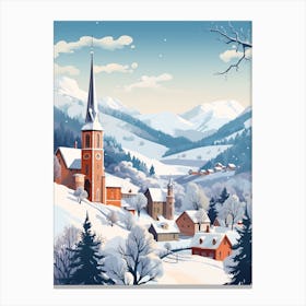 Vintage Winter Travel Illustration Transylvania Romania 3 Canvas Print
