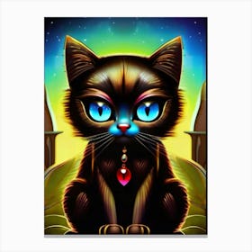 Black Cat With Blue Eyes Canvas Print