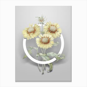 Vintage Blanket Flowers Minimalist Botanical Geometric Circle on Soft Gray n.0180 Canvas Print