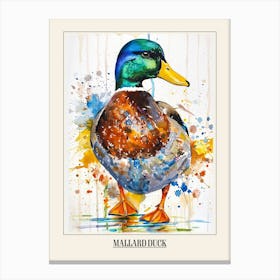 Mallard Duck Colourful Watercolour 4 Poster Canvas Print
