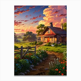 Country House At Sunset Canvas Print