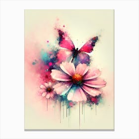 Butterfly And Flowers 1 Canvas Print