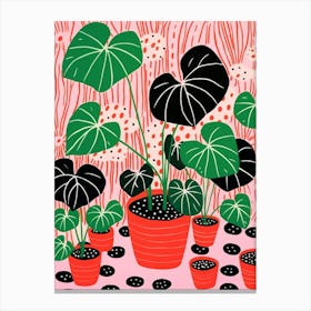 Pink And Red Plant Illustration Monstera Thai Constellation 1 Canvas Print