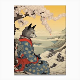 Gray Fox Japanese Illustration 2 Canvas Print
