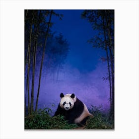 In A Twilight State A Panda Camouflages Within The Misty Bamboo Forest A Captivating Closeup Unvei Canvas Print