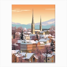 Vintage Winter Travel Illustration Geneva Switzerland 2 Canvas Print