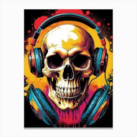 Skull With Headphones Pop Art (18) Canvas Print